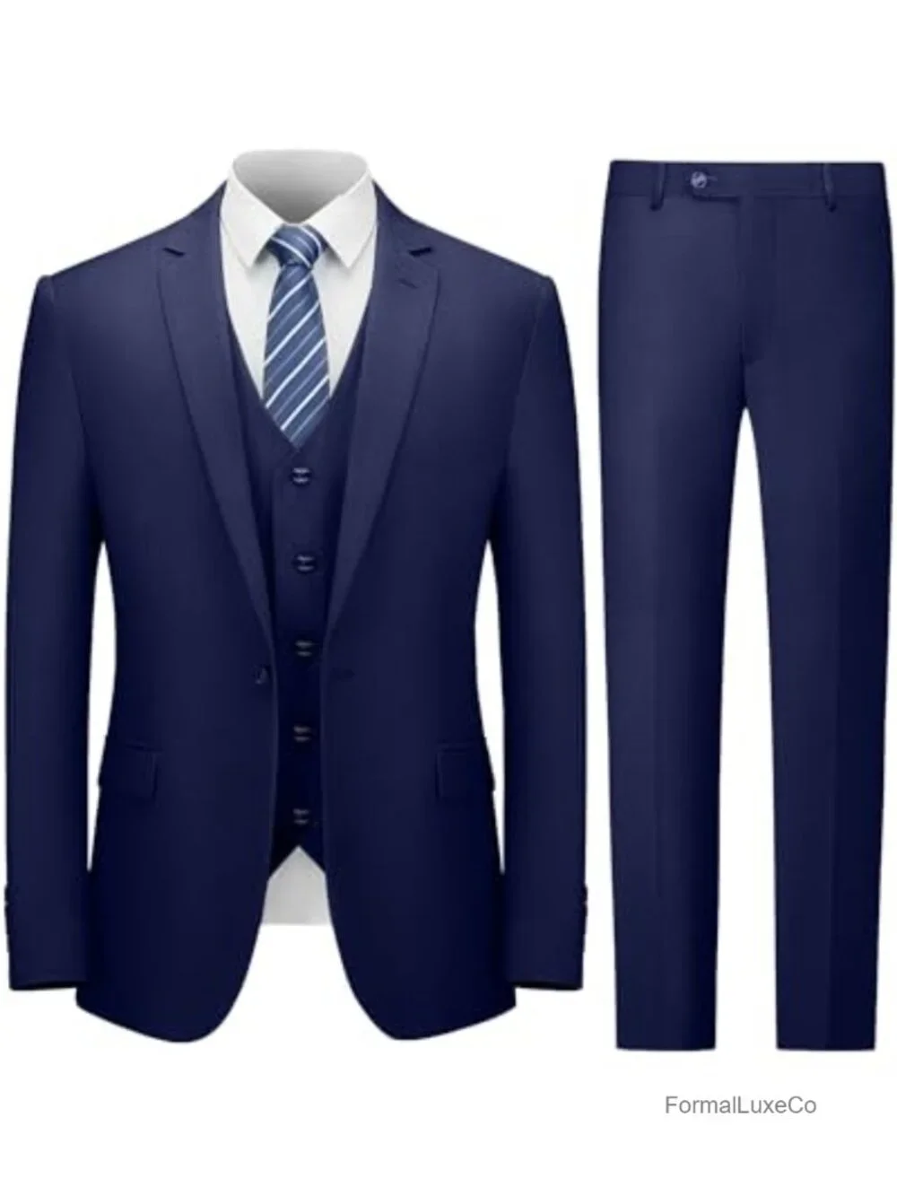 Men's Slim Fit 3 Piece Suit Set with Tie - Polyester Rayon Blend